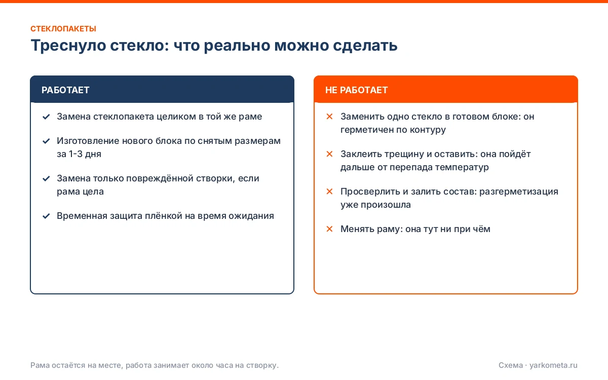 разбилось стекло в пластиковом окне что делать: схема