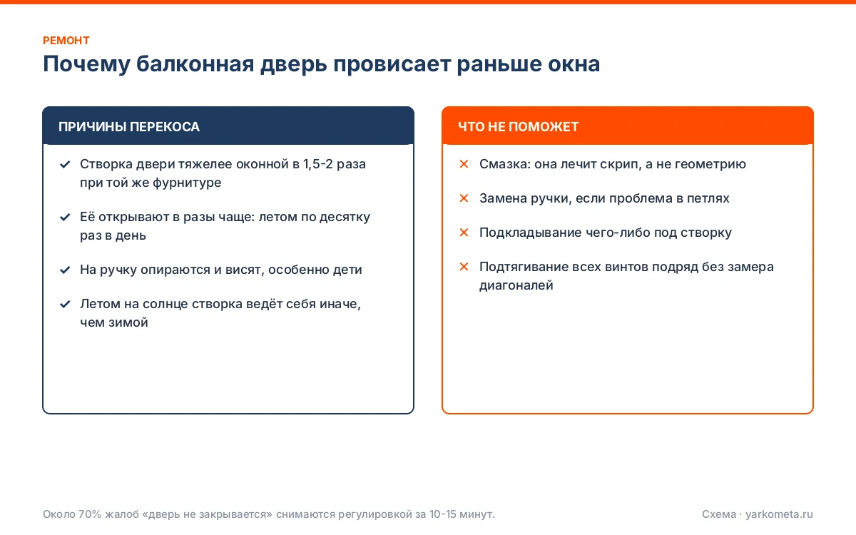 Почему балконная дверь провисает раньше окна