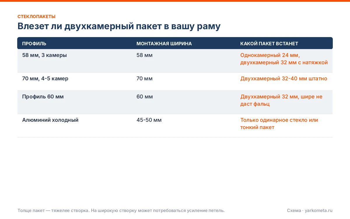 Влезет ли двухкамерный пакет в вашу раму