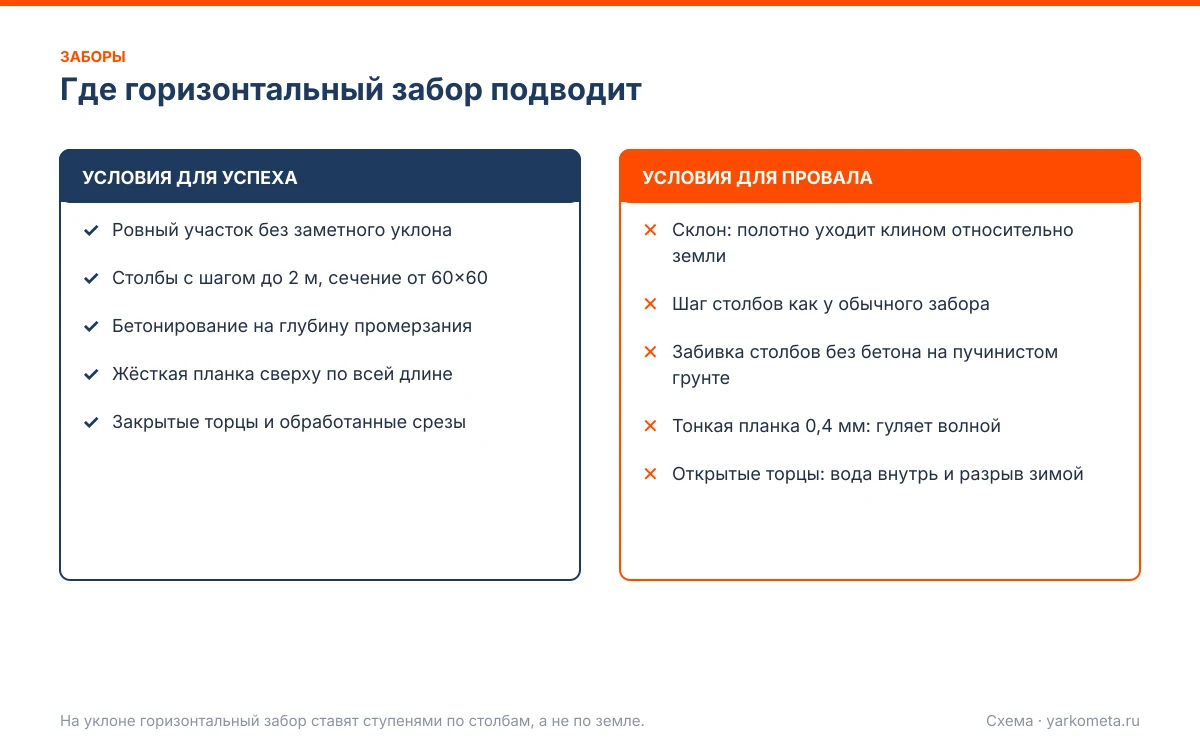 забор из профнастила горизонтально: схема