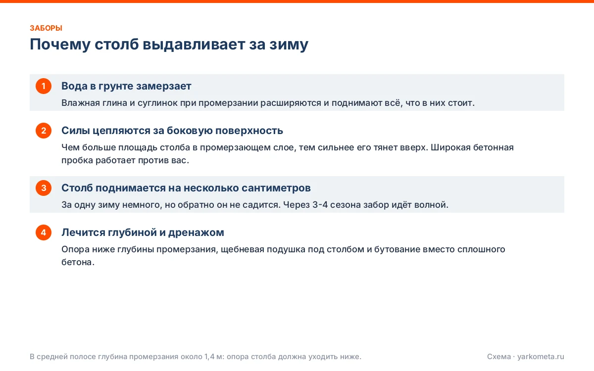 Почему столб выдавливает за зиму