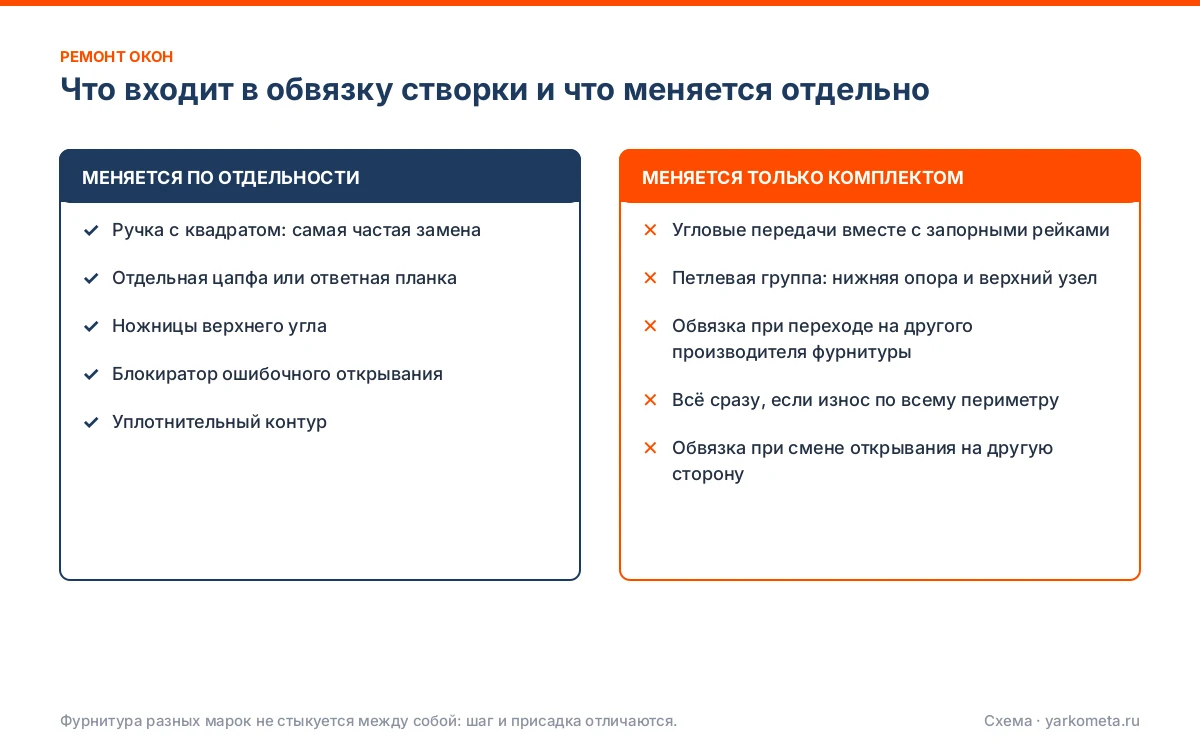 Что входит в обвязку створки и что меняется отдельно