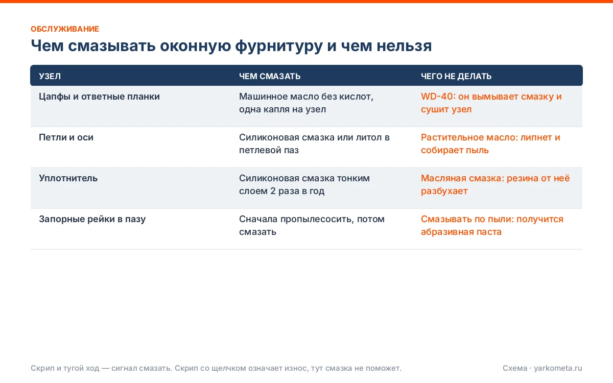 Чем смазывать оконную фурнитуру и чем нельзя
