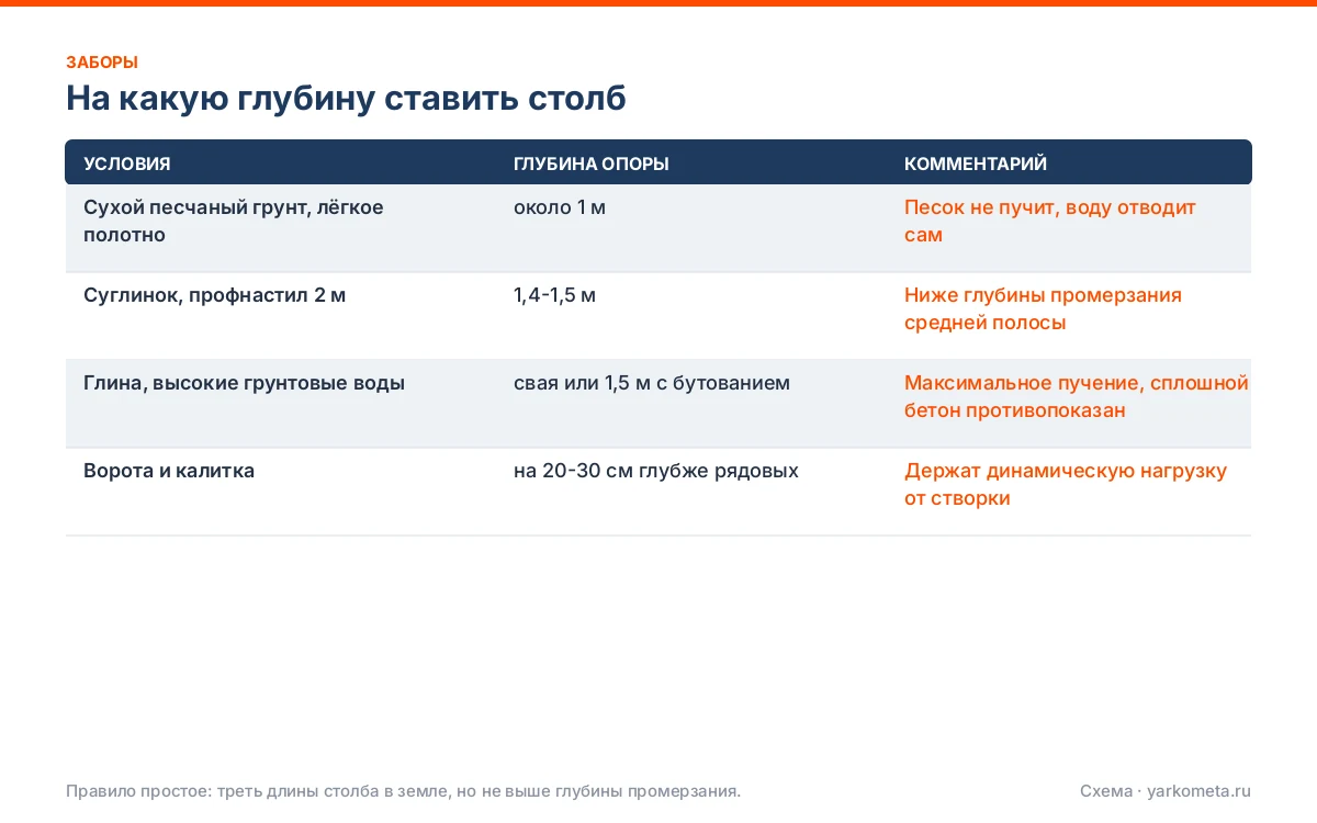 На какую глубину ставить столб