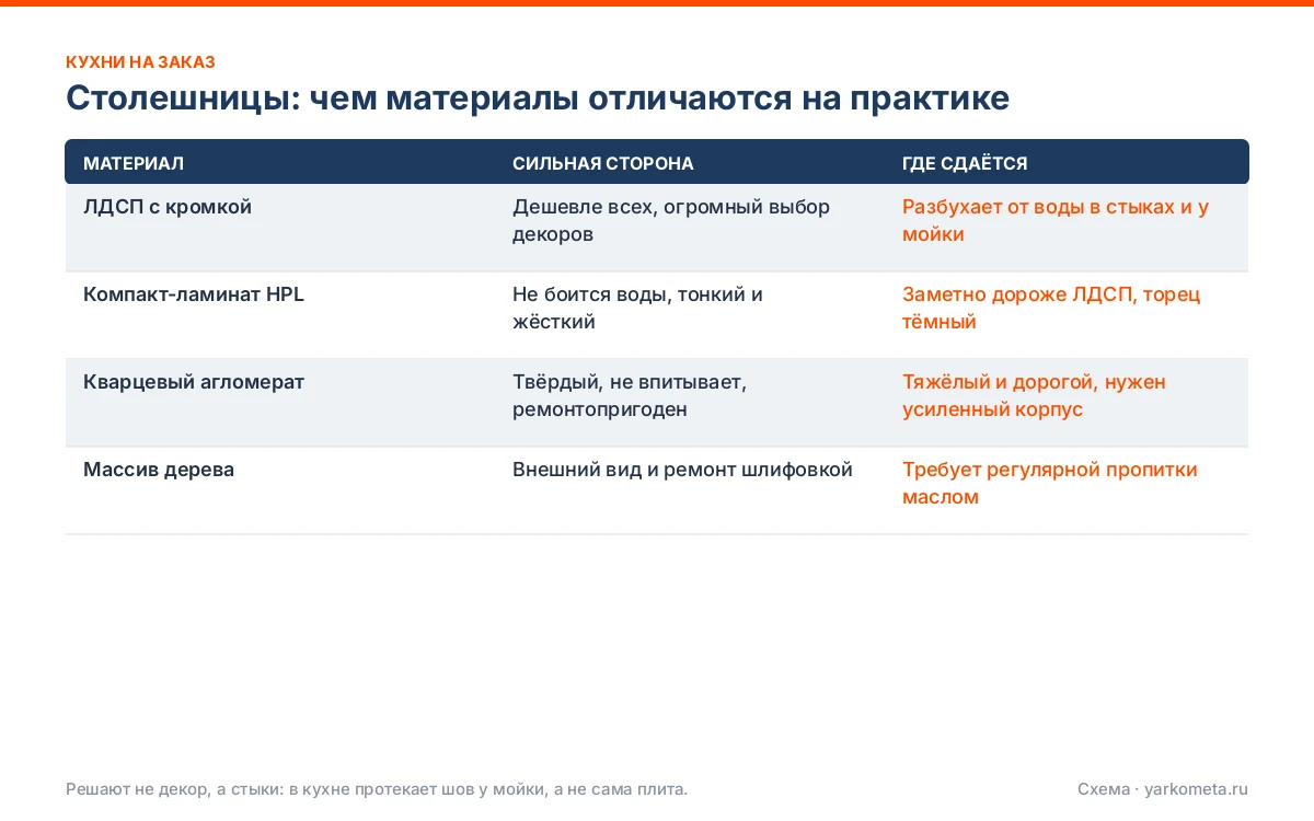 Столешницы: чем материалы отличаются на практике