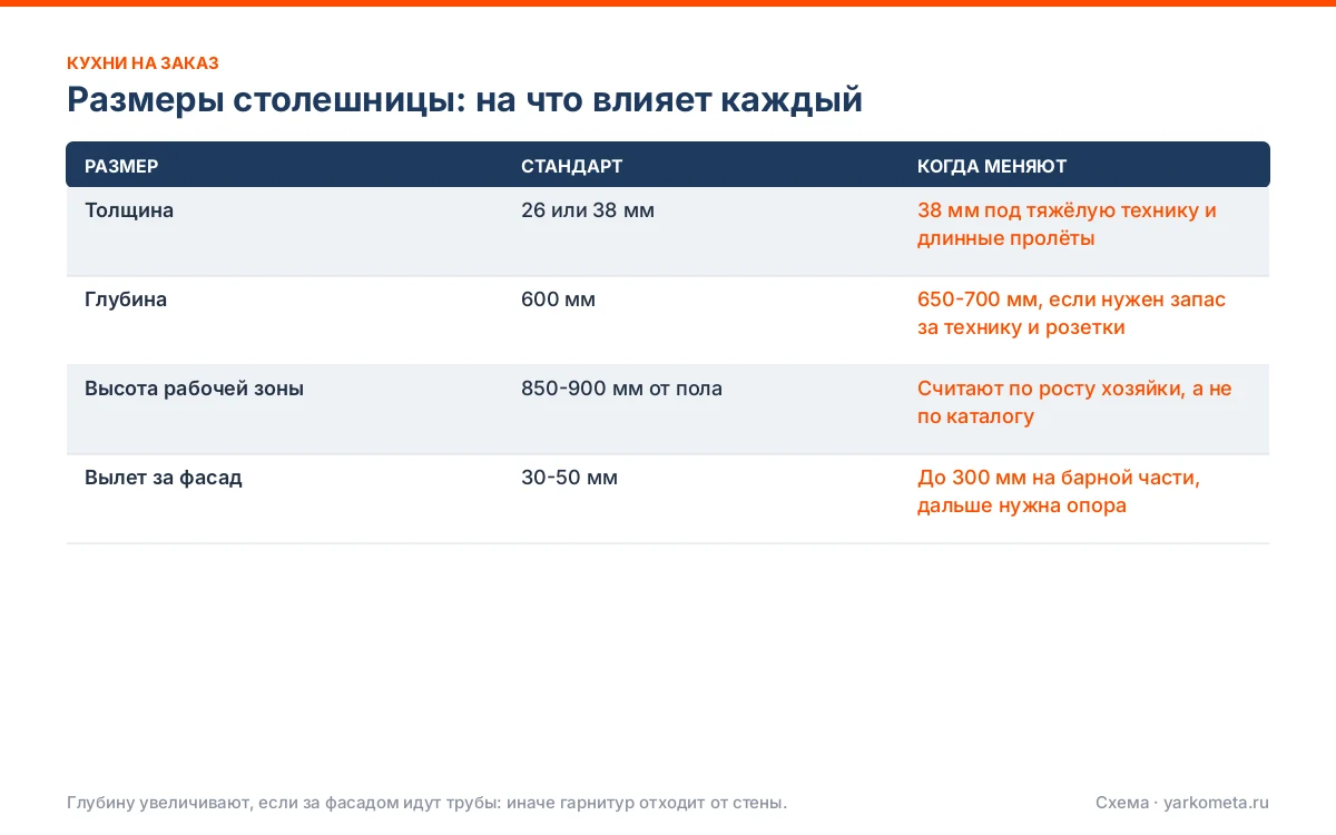 Размеры столешницы: на что влияет каждый